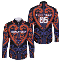Custom Aotearoa Whakatohea Family Matching Off The Shoulder Long Sleeve Dress and Hawaiian Shirt Maori Tribal Pattern LT05 Dad's Shirt - Long Sleeve Navy - Polynesian Pride