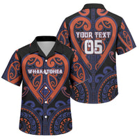 Custom Aotearoa Whakatohea Family Matching Off The Shoulder Long Sleeve Dress and Hawaiian Shirt Maori Tribal Pattern LT05 Son's Shirt Navy - Polynesian Pride