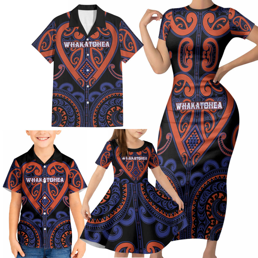 Custom Aotearoa Whakatohea Family Matching Short Sleeve Bodycon Dress and Hawaiian Shirt Maori Tribal Pattern LT05 - Polynesian Pride