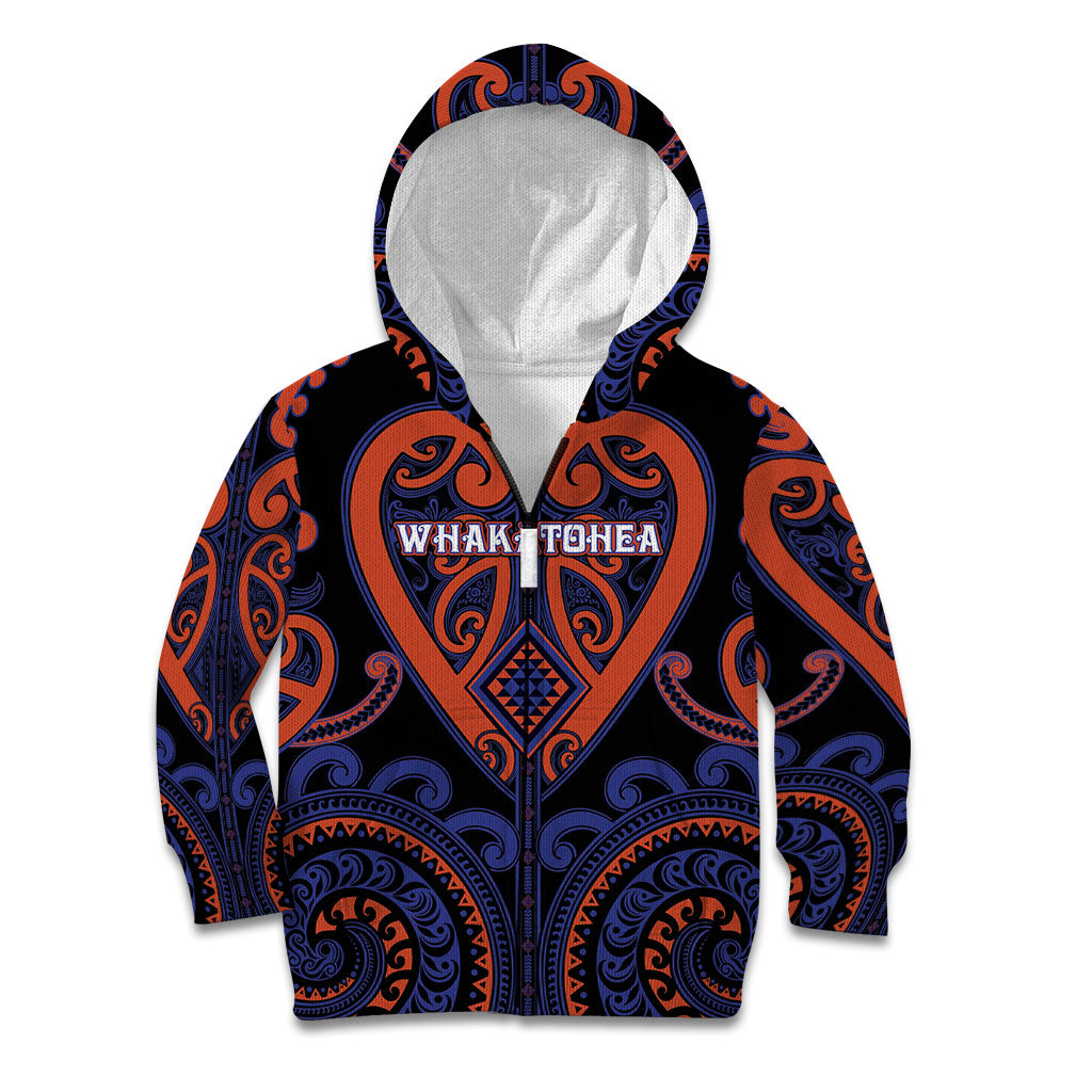 Custom Aotearoa Whakatohea Kid Hoodie Maori Tribal Pattern LT05 Zip Hoodie Navy - Polynesian Pride
