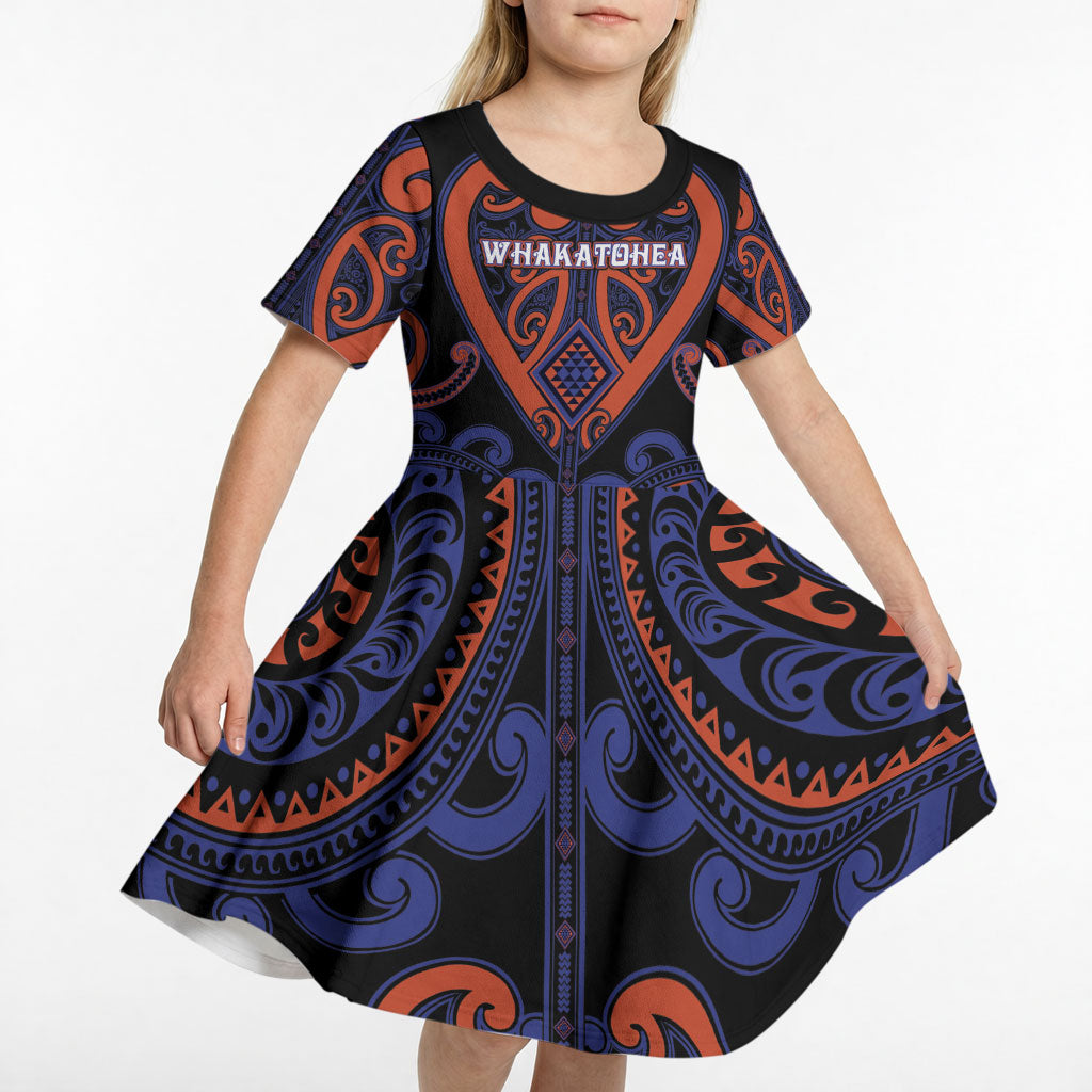 Custom Aotearoa Whakatohea Kid Short Sleeve Dress Maori Tribal Pattern LT05 - Polynesian Pride