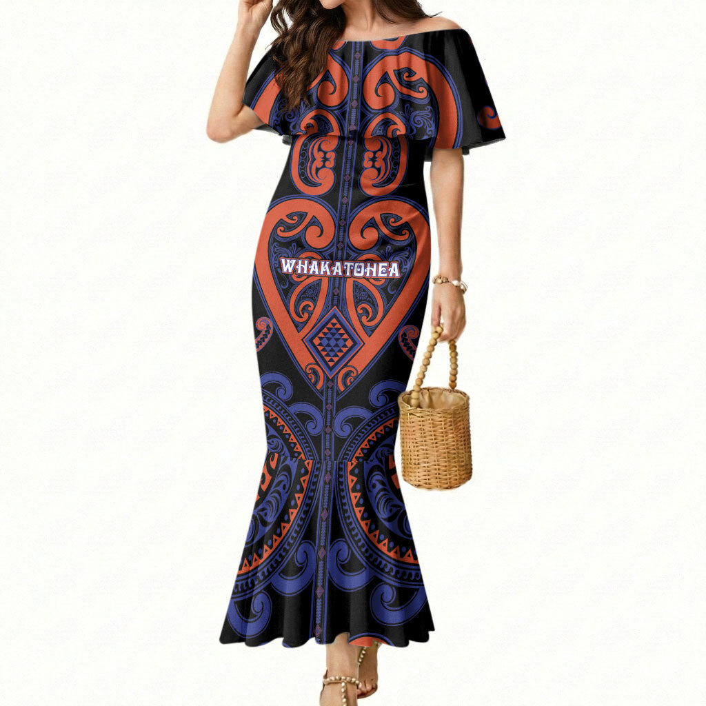 Custom Aotearoa Whakatohea Mermaid Dress Maori Tribal Pattern LT05 Women Navy - Polynesian Pride