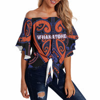 Custom Aotearoa Whakatohea Off Shoulder Wrap Waist Top Maori Tribal Pattern LT05 Navy - Polynesian Pride