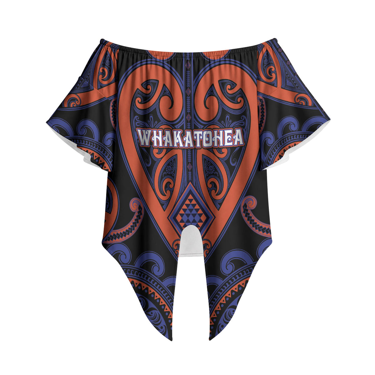 Custom Aotearoa Whakatohea Off Shoulder Wrap Waist Top Maori Tribal Pattern LT05 - Polynesian Pride