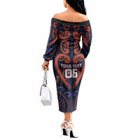 Custom Aotearoa Whakatohea Off The Shoulder Long Sleeve Dress Maori Tribal Pattern LT05 - Polynesian Pride