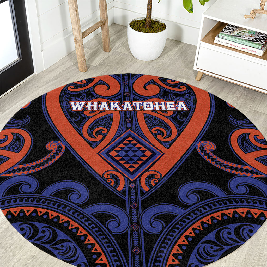 Aotearoa Whakatohea Round Carpet Maori Tribal Pattern LT05 Navy - Polynesian Pride