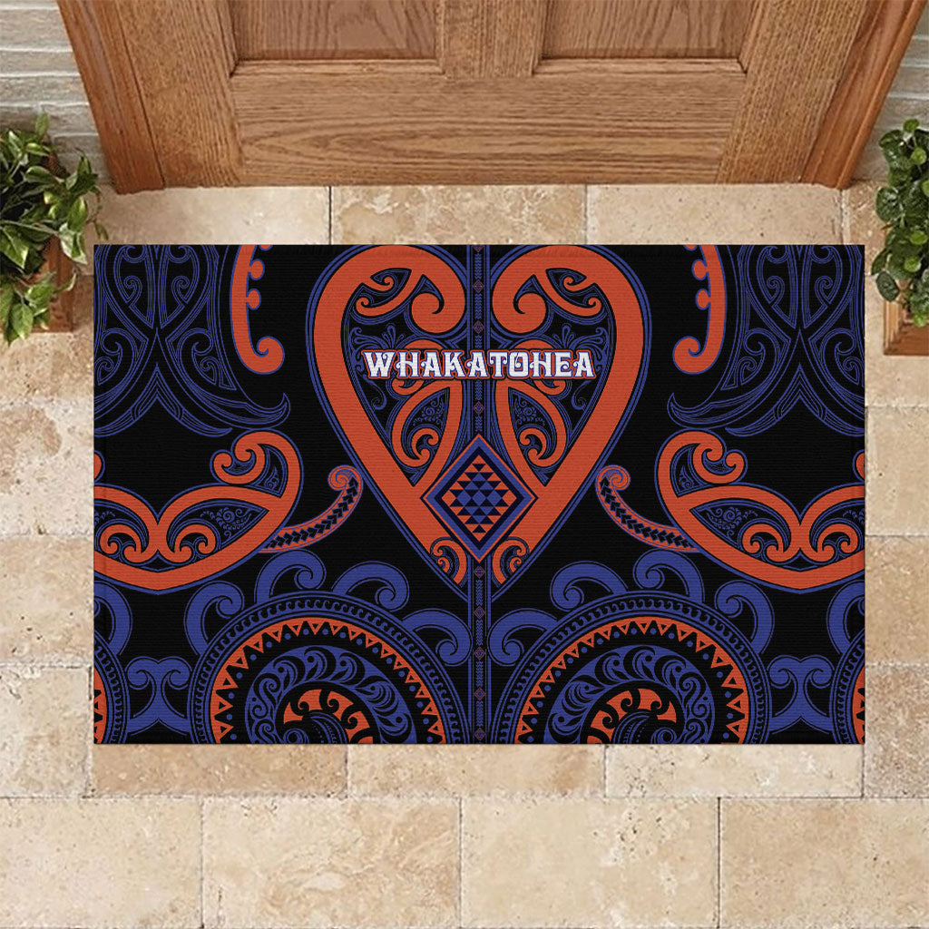 Aotearoa Whakatohea Rubber Doormat Maori Tribal Pattern LT05 Navy - Polynesian Pride