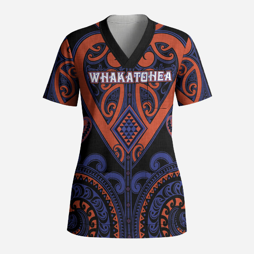 Custom Aotearoa Whakatohea Scrub Top Maori Tribal Pattern LT05 Adult Navy - Polynesian Pride