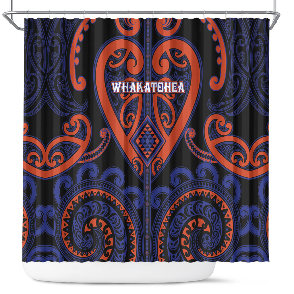 Aotearoa Whakatohea Shower Curtain Maori Tribal Pattern LT05 Navy - Polynesian Pride