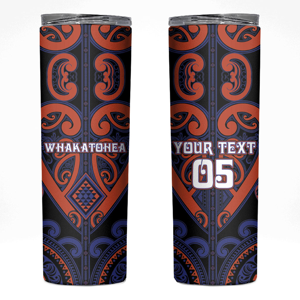 Custom Aotearoa Whakatohea Skinny Tumbler Maori Tribal Pattern LT05 Navy - Polynesian Pride