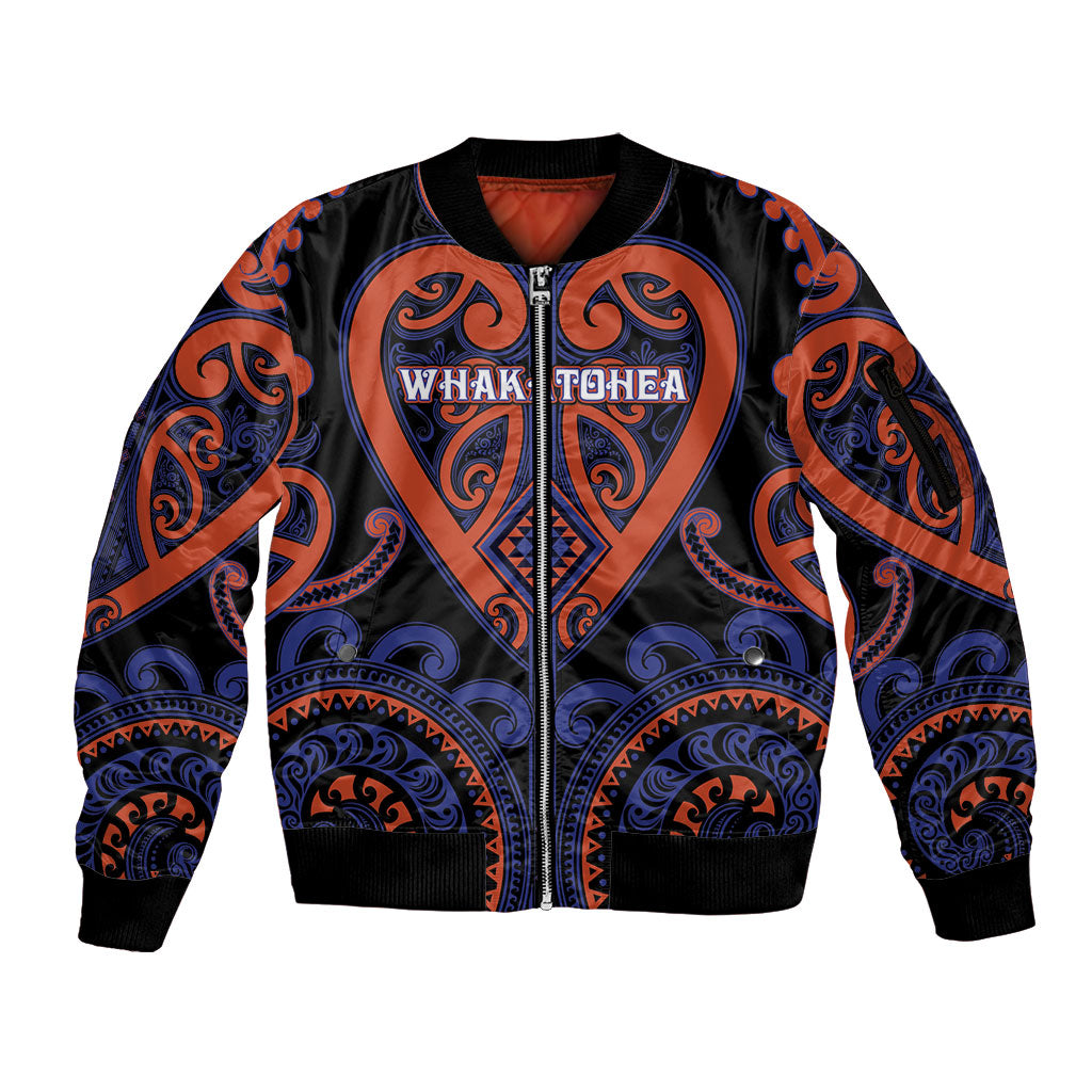 Custom Aotearoa Whakatohea Sleeve Zip Bomber Jacket Maori Tribal Pattern LT05 Unisex Navy - Polynesian Pride