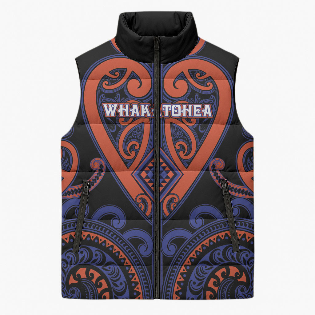 Custom Aotearoa Whakatohea Sleeveless Puffer Jacket Maori Tribal Pattern LT05 Unisex Navy - Polynesian Pride