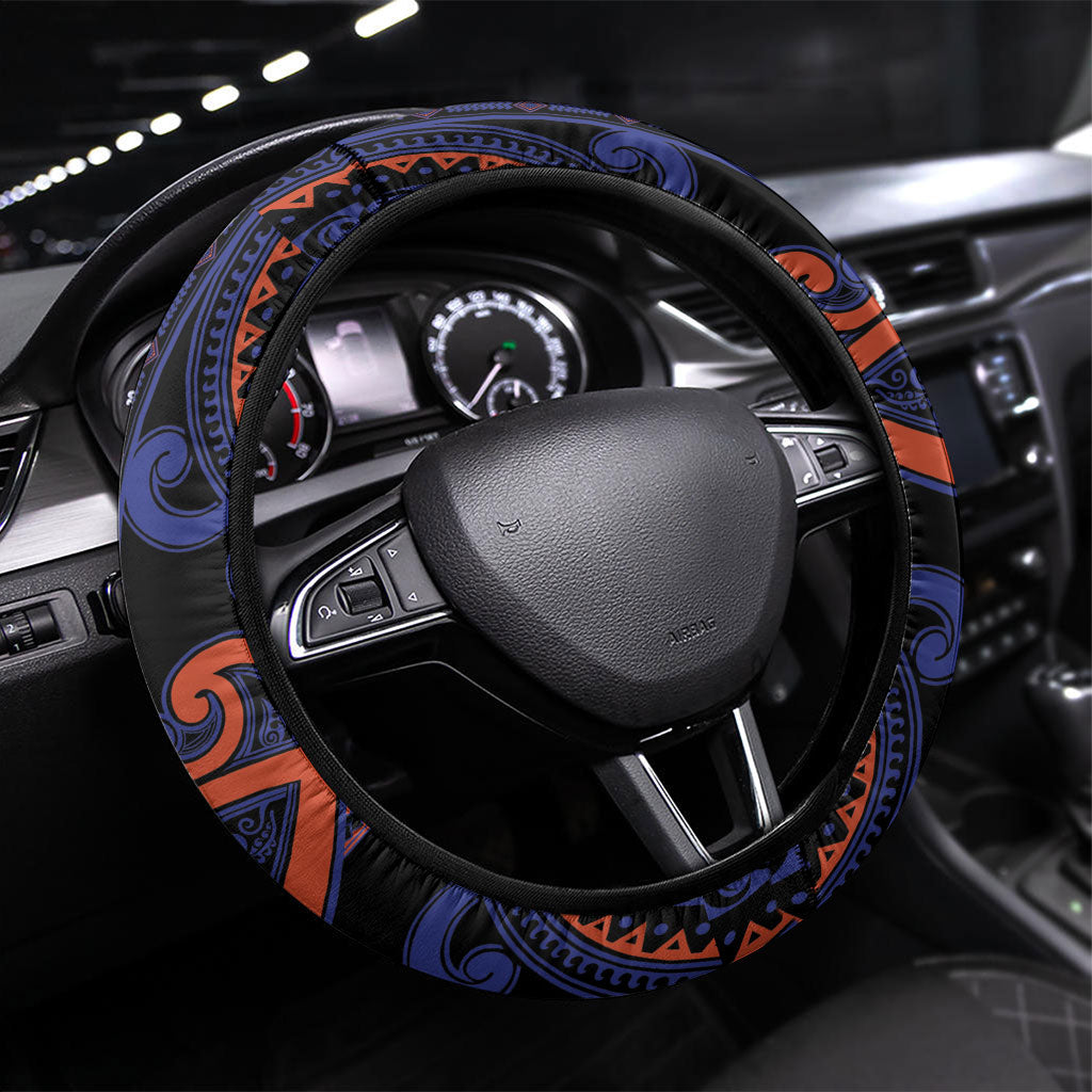 Aotearoa Whakatohea Steering Wheel Cover Maori Tribal Pattern LT05 Universal Fit Navy - Polynesian Pride