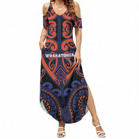 Custom Aotearoa Whakatohea Summer Maxi Dress Maori Tribal Pattern LT05 Women Navy - Polynesian Pride