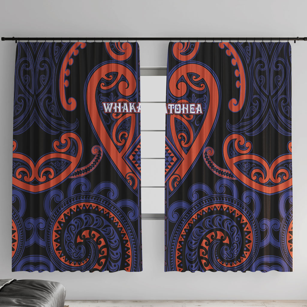 Aotearoa Whakatohea Window Curtain Maori Tribal Pattern LT05 With Hooks Navy - Polynesian Pride