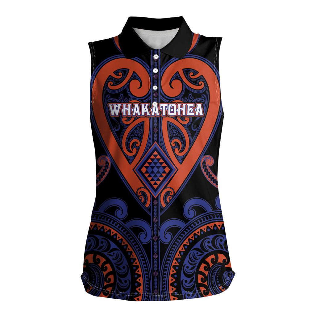 Custom Aotearoa Whakatohea Women Sleeveless Polo Shirt Maori Tribal Pattern LT05 Female Navy - Polynesian Pride