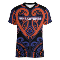 Custom Aotearoa Whakatohea Women V-Neck T-Shirt Maori Tribal Pattern LT05 Female Navy - Polynesian Pride