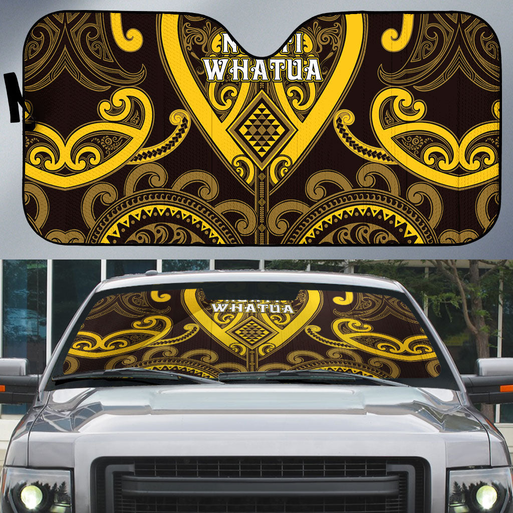 Aotearoa Ngati Whatua Auto Sun Shade Maori Tribal Pattern LT05 Yellow - Polynesian Pride