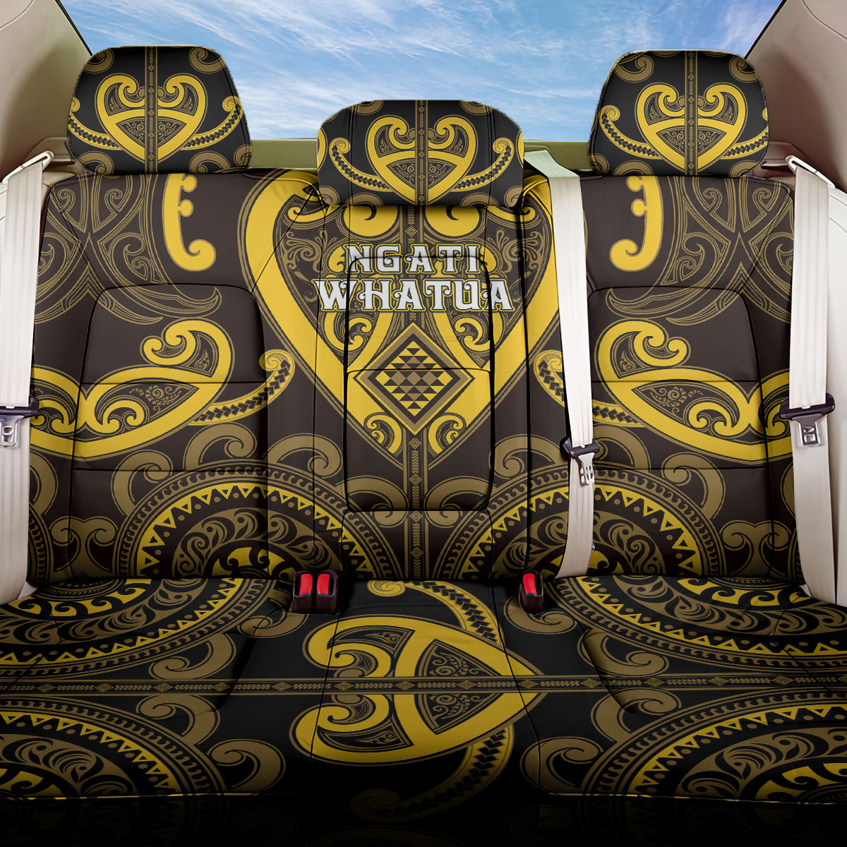 Aotearoa Ngati Whatua Back Car Seat Cover Maori Tribal Pattern LT05 One Size Yellow - Polynesian Pride