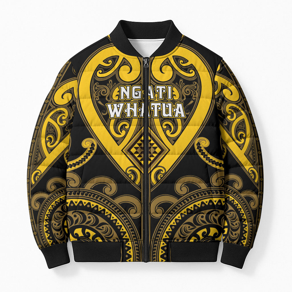 Custom Aotearoa Ngati Whatua Bomber Puffer Jacket Maori Tribal Pattern LT05 Unisex Yellow - Polynesian Pride