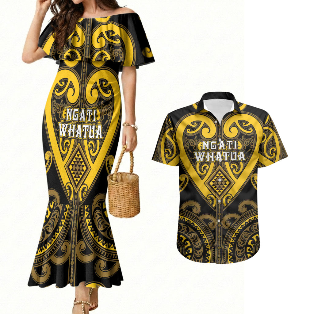 Custom Aotearoa Ngati Whatua Couples Matching Mermaid Dress and Hawaiian Shirt Maori Tribal Pattern