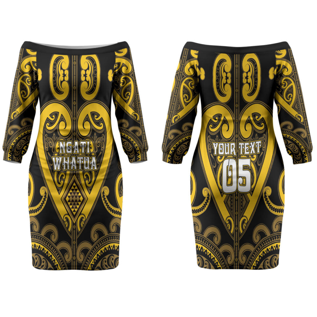 Custom Aotearoa Ngati Whatua Couples Matching Off The Shoulder Long Sleeve Dress and Long Sleeve Button Shirt Maori Tribal Pattern LT05 - Polynesian Pride