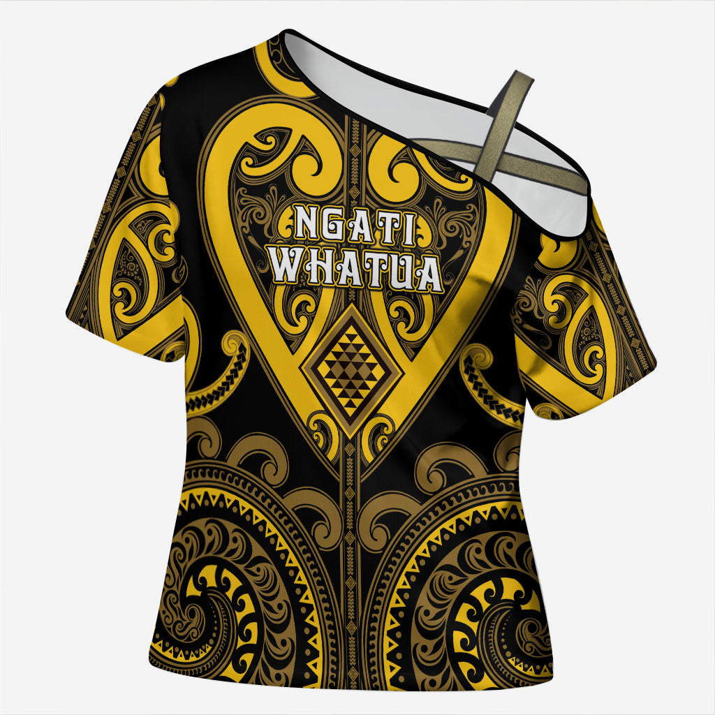 Custom Aotearoa Ngati Whatua Cross Shoulder Shirt Maori Tribal Pattern LT05 Female Yellow - Polynesian Pride