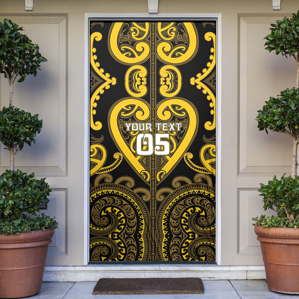 Custom Aotearoa Ngati Whatua Door Cover Maori Tribal Pattern LT05 Yellow - Polynesian Pride