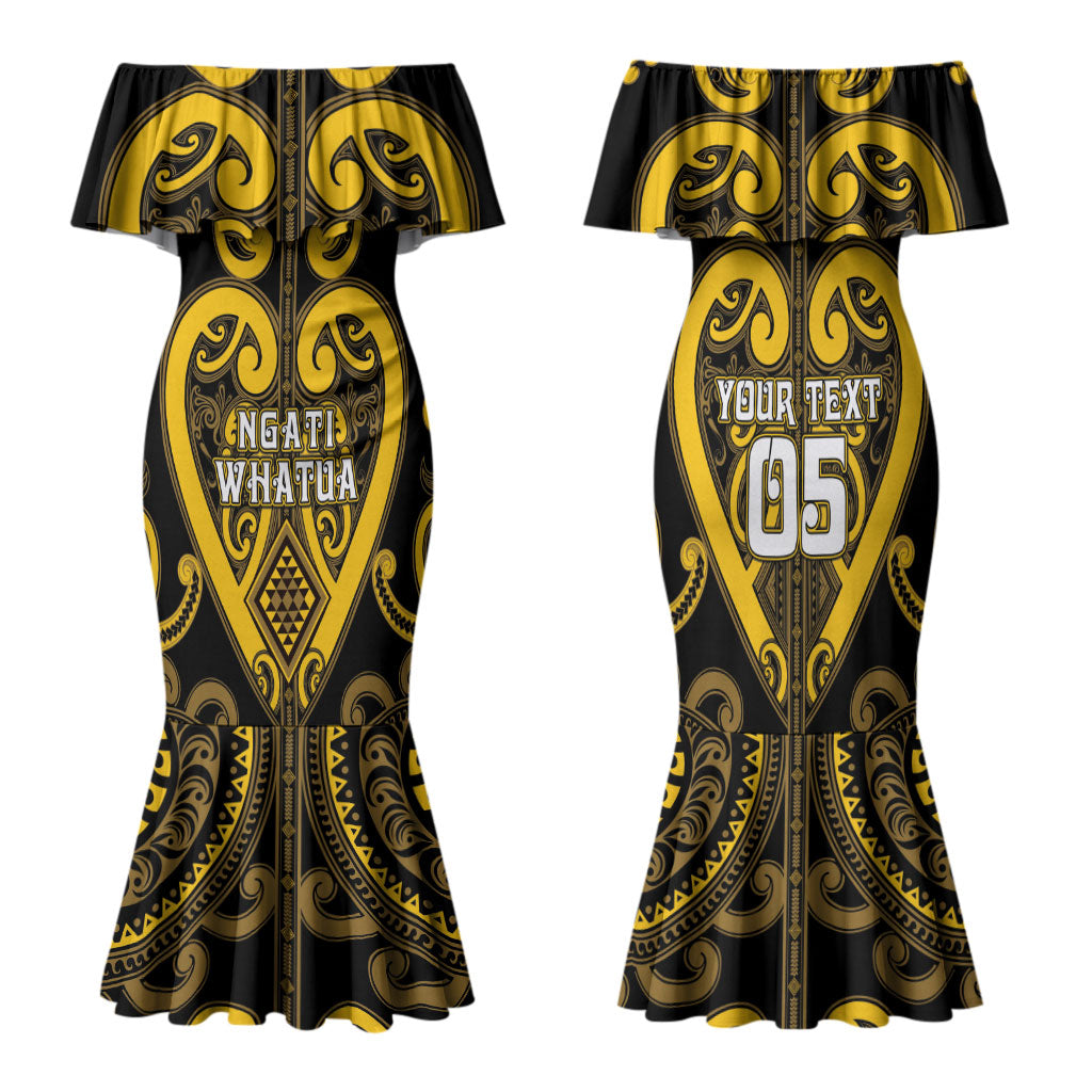 Custom Aotearoa Ngati Whatua Family Matching Mermaid Dress and Hawaiian Shirt Maori Tribal Pattern LT05 Mom's Dress Yellow - Polynesian Pride