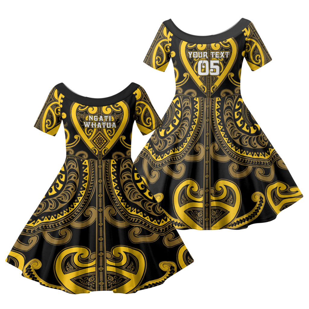 Custom Aotearoa Ngati Whatua Family Matching Mermaid Dress and Hawaiian Shirt Maori Tribal Pattern LT05 Daughter's Dress Yellow - Polynesian Pride