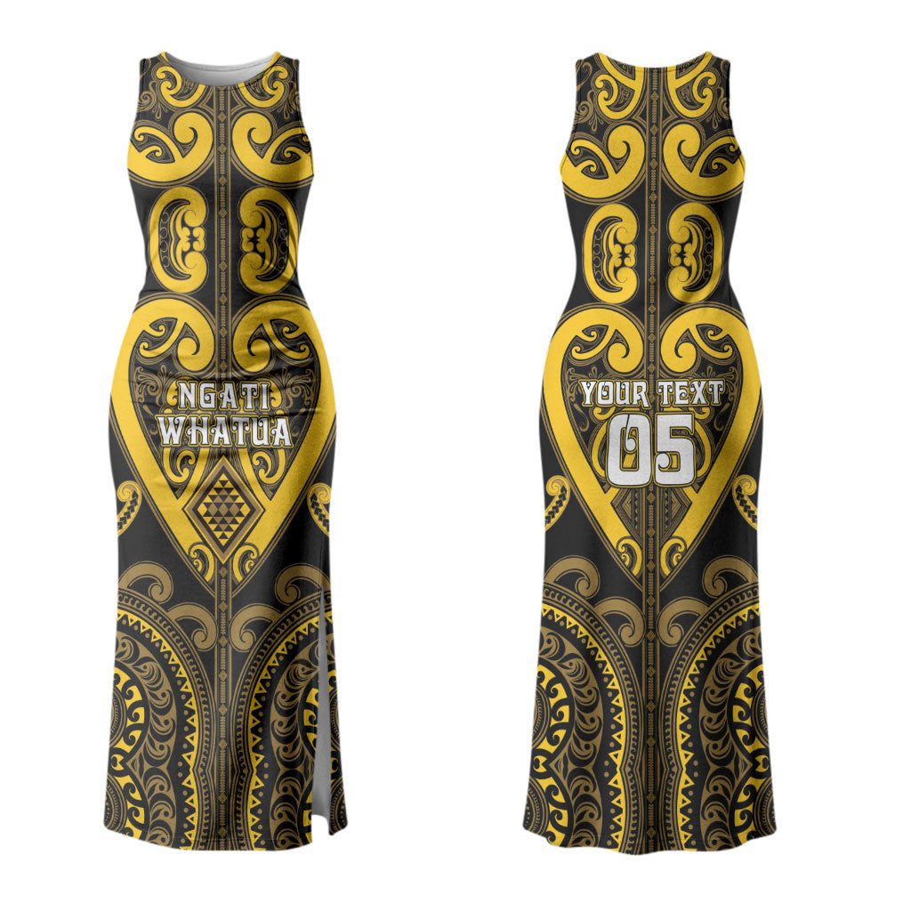 Custom Aotearoa Ngati Whatua Family Matching Tank Maxi Dress and Hawaiian Shirt Maori Tribal Pattern LT05 Mom's Dress Yellow - Polynesian Pride