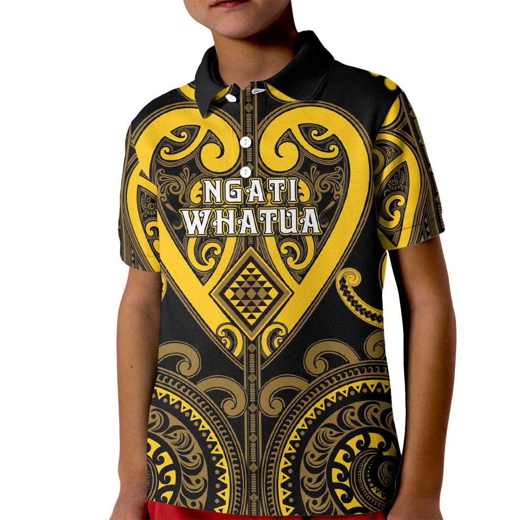 Custom Aotearoa Ngati Whatua Kid Polo Shirt Maori Tribal Pattern LT05 Kid Yellow - Polynesian Pride