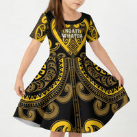 Custom Aotearoa Ngati Whatua Kid Short Sleeve Dress Maori Tribal Pattern LT05 KID Yellow - Polynesian Pride