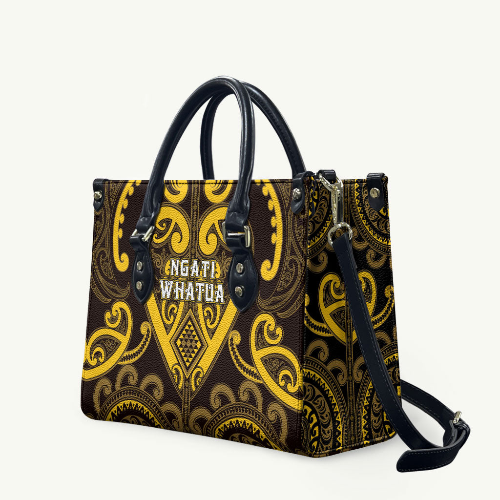 Aotearoa Ngati Whatua Leather Bag Maori Tribal Pattern LT05 Yellow - Polynesian Pride