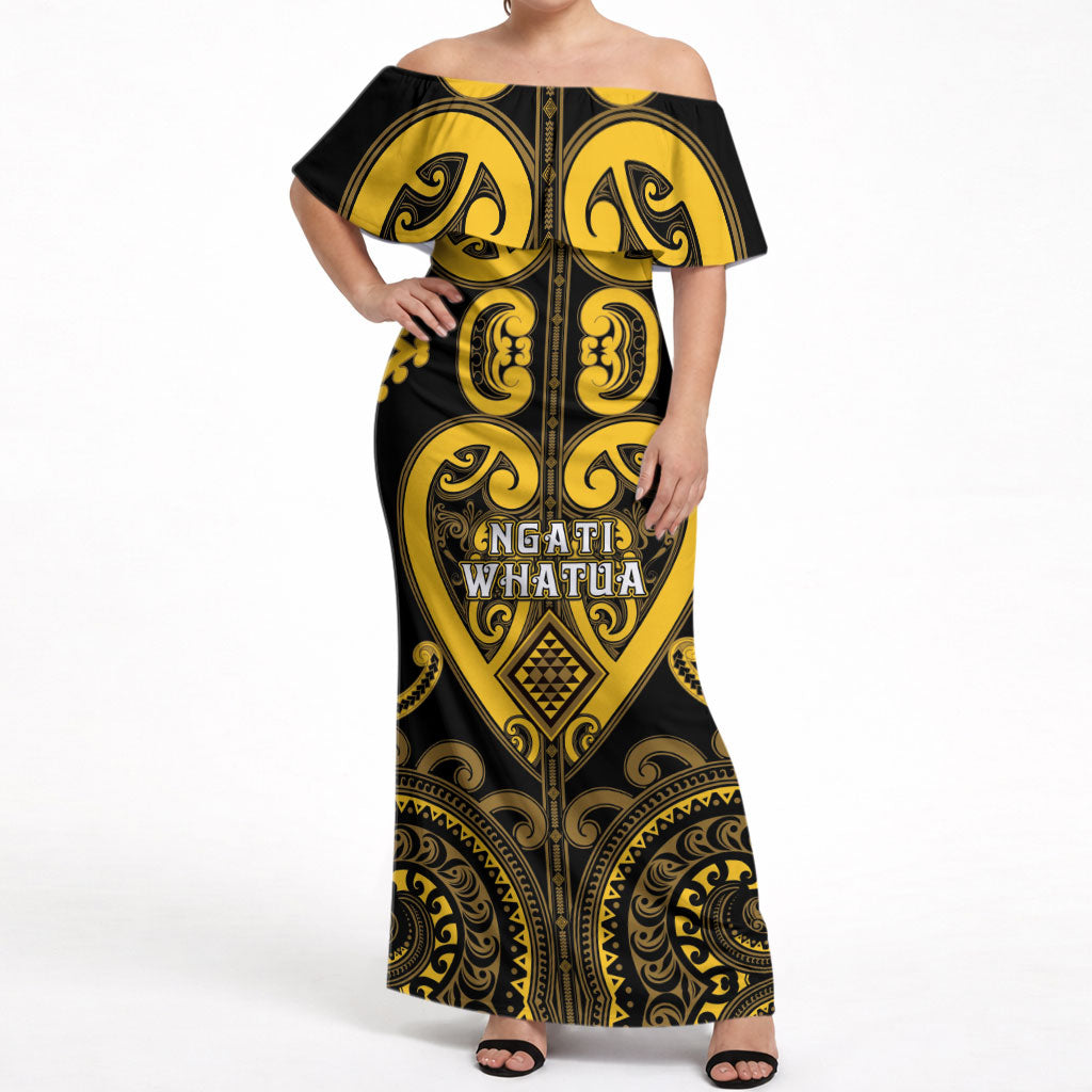 Custom Aotearoa Ngati Whatua Off Shoulder Maxi Dress Maori Tribal Pattern LT05 Women Yellow - Polynesian Pride