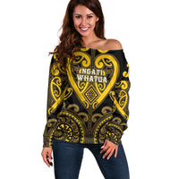 Custom Aotearoa Ngati Whatua Off Shoulder Sweater Maori Tribal Pattern LT05 Women Yellow - Polynesian Pride