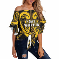 Custom Aotearoa Ngati Whatua Off Shoulder Wrap Waist Top Maori Tribal Pattern LT05 Yellow - Polynesian Pride