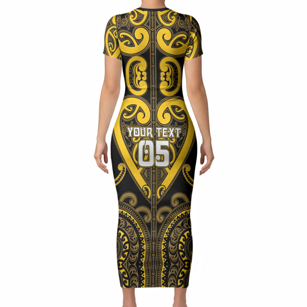 Custom Aotearoa Ngati Whatua Short Sleeve Bodycon Dress Maori Tribal Pattern LT05 - Polynesian Pride