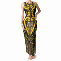 Custom Aotearoa Ngati Whatua Tank Maxi Dress Maori Tribal Pattern LT05 Women Yellow - Polynesian Pride