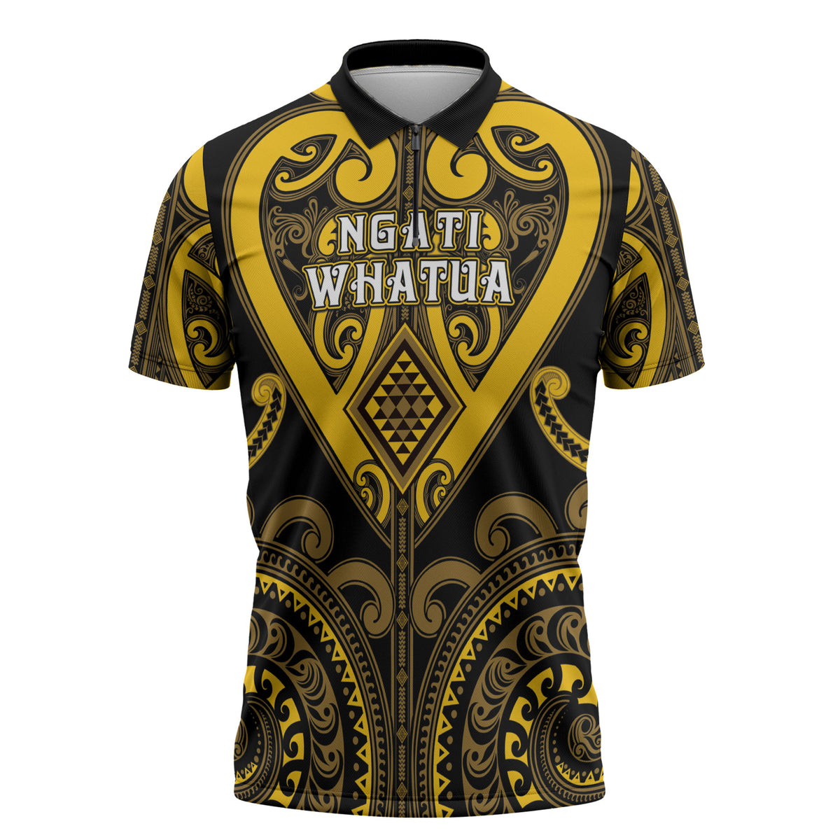 Custom Aotearoa Ngati Whatua Zipper Polo Shirt Maori Tribal Pattern LT05 Yellow - Polynesian Pride