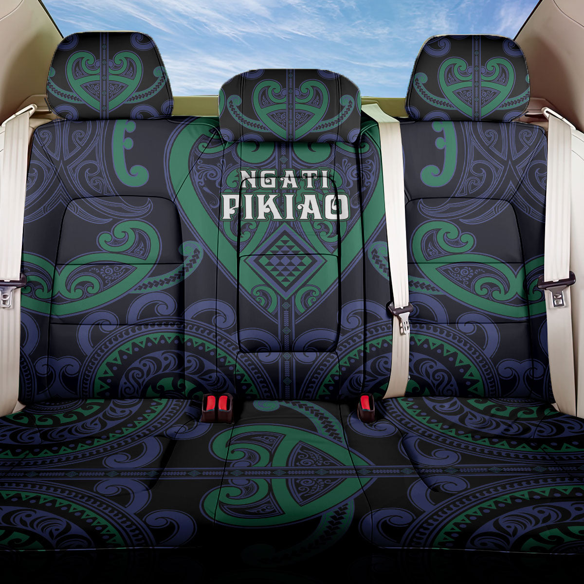 Aotearoa Ngati Pikiao Back Car Seat Cover Maori Tribal Pattern LT05 One Size Green - Polynesian Pride