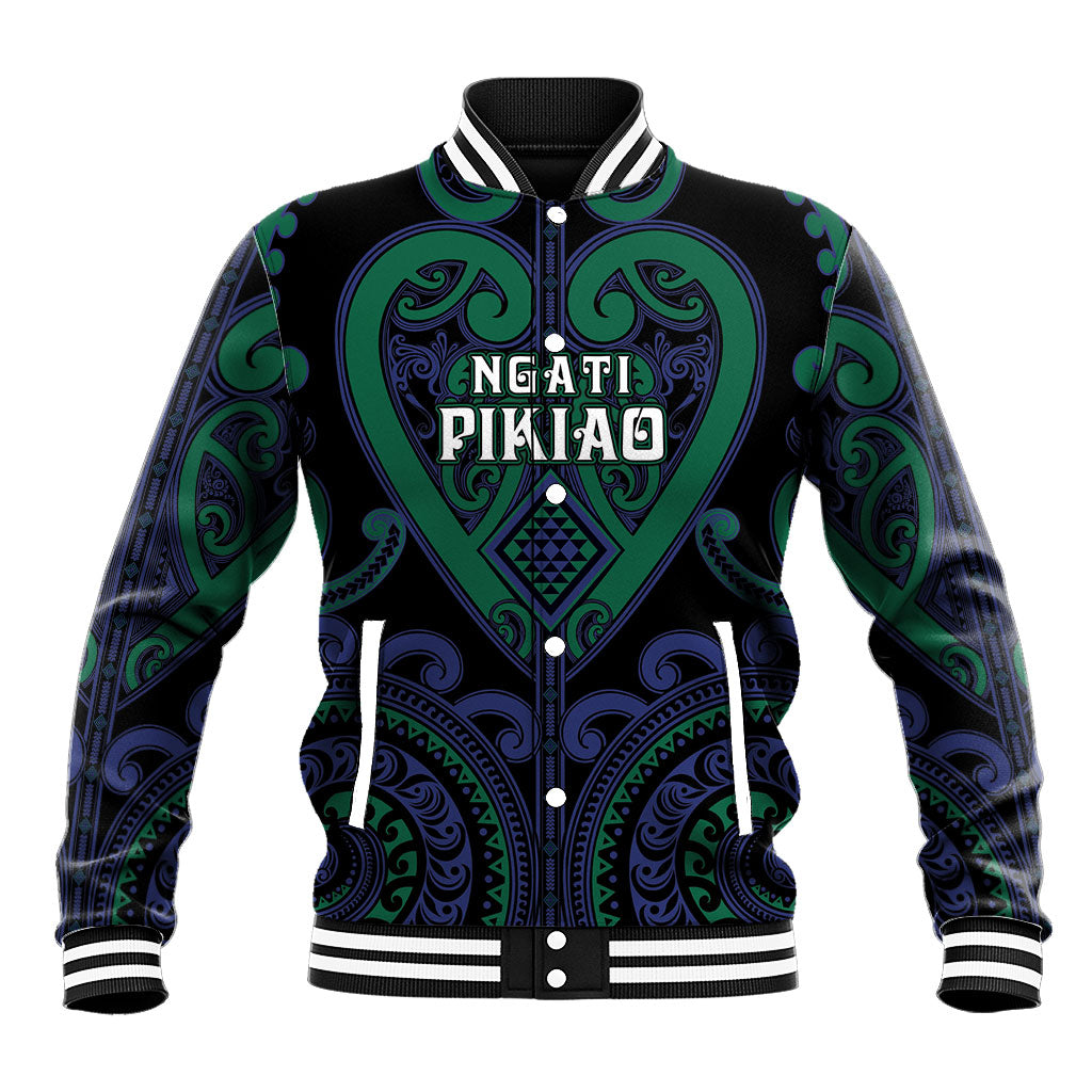 Custom Aotearoa Ngati Pikiao Baseball Jacket Maori Tribal Pattern LT05 Unisex Green - Polynesian Pride