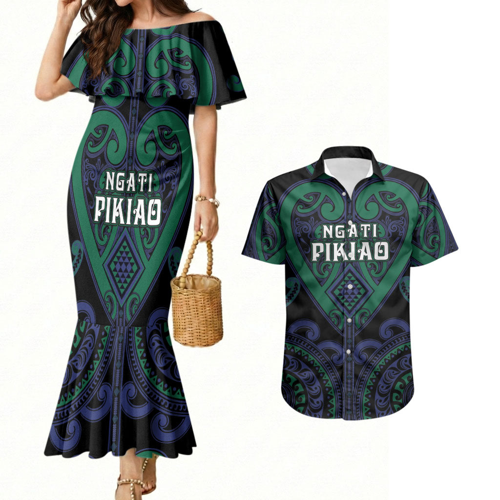 Custom Aotearoa Ngati Pikiao Couples Matching Mermaid Dress and Hawaiian Shirt Maori Tribal Pattern