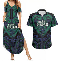 Custom Aotearoa Ngati Pikiao Couples Matching Summer Maxi Dress and Hawaiian Shirt Maori Tribal Pattern LT05 Green - Polynesian Pride