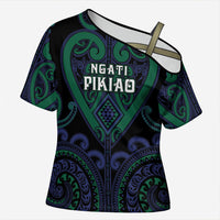 Custom Aotearoa Ngati Pikiao Cross Shoulder Shirt Maori Tribal Pattern LT05 Female Green - Polynesian Pride