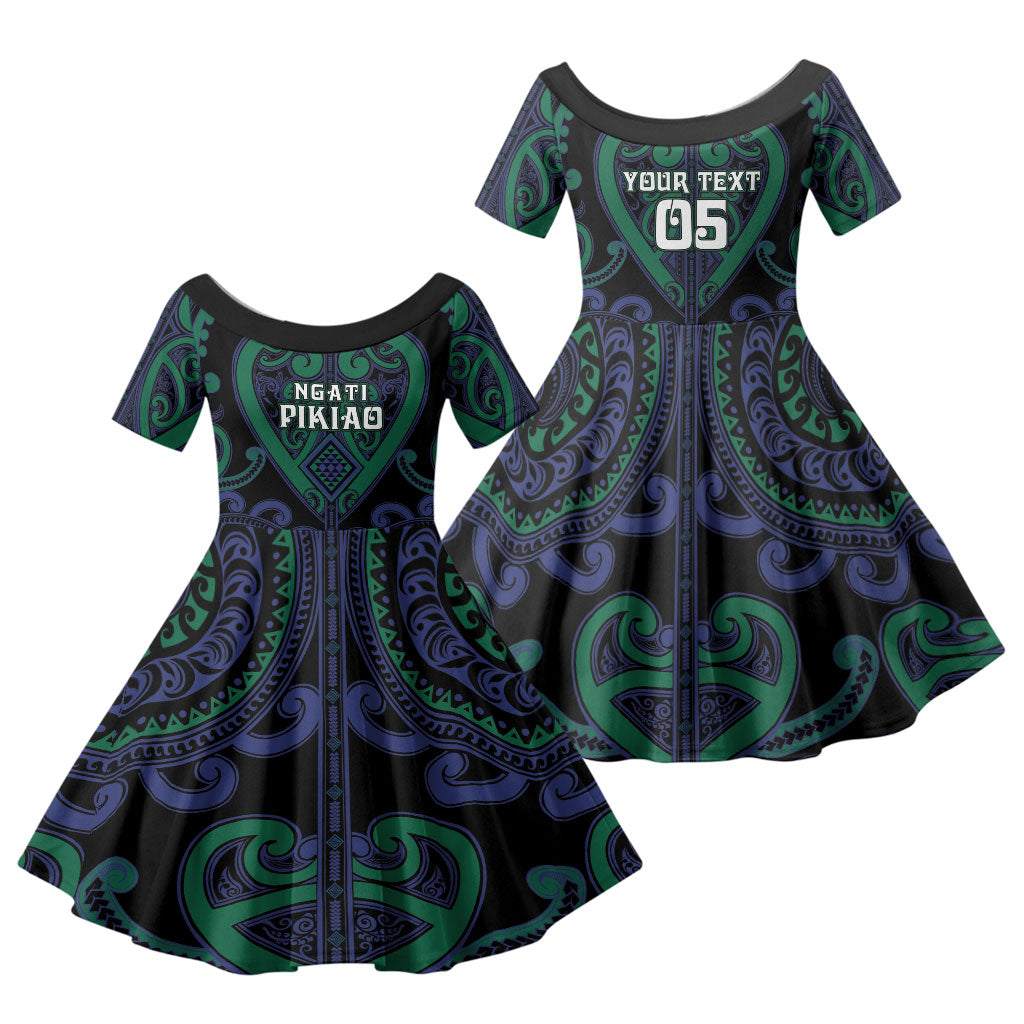 Custom Aotearoa Ngati Pikiao Family Matching Mermaid Dress and Hawaiian Shirt Maori Tribal Pattern LT05 Daughter's Dress Green - Polynesian Pride