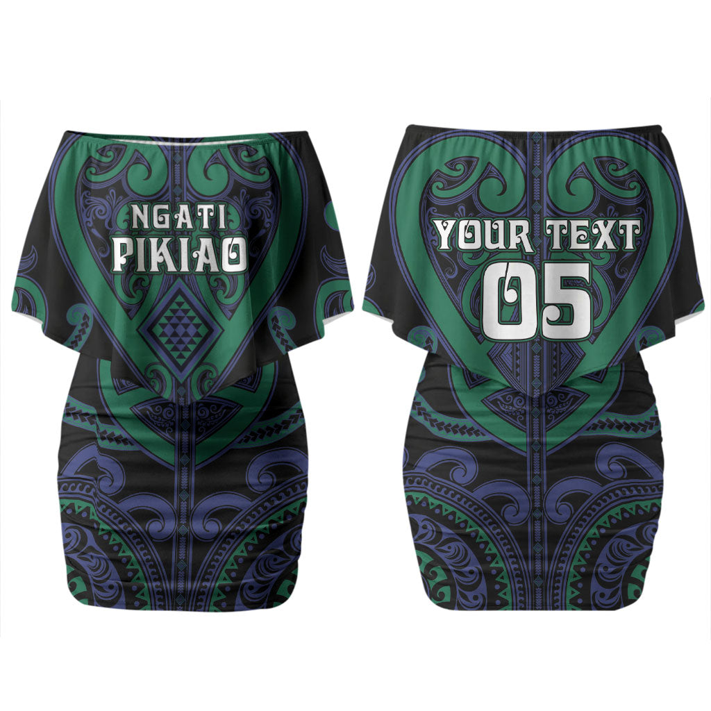 Custom Aotearoa Ngati Pikiao Family Matching Off Shoulder Short Dress and Hawaiian Shirt Maori Tribal Pattern LT05 Mom's Dress Green - Polynesian Pride