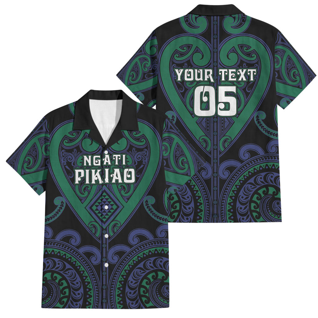 Custom Aotearoa Ngati Pikiao Family Matching Off Shoulder Short Dress and Hawaiian Shirt Maori Tribal Pattern LT05 Dad's Shirt - Short Sleeve Green - Polynesian Pride