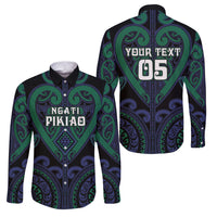 Custom Aotearoa Ngati Pikiao Family Matching Off Shoulder Short Dress and Hawaiian Shirt Maori Tribal Pattern LT05 Dad's Shirt - Long Sleeve Green - Polynesian Pride