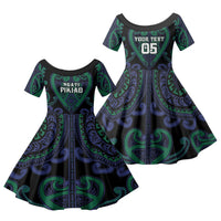 Custom Aotearoa Ngati Pikiao Family Matching Off Shoulder Short Dress and Hawaiian Shirt Maori Tribal Pattern LT05 Daughter's Dress Green - Polynesian Pride
